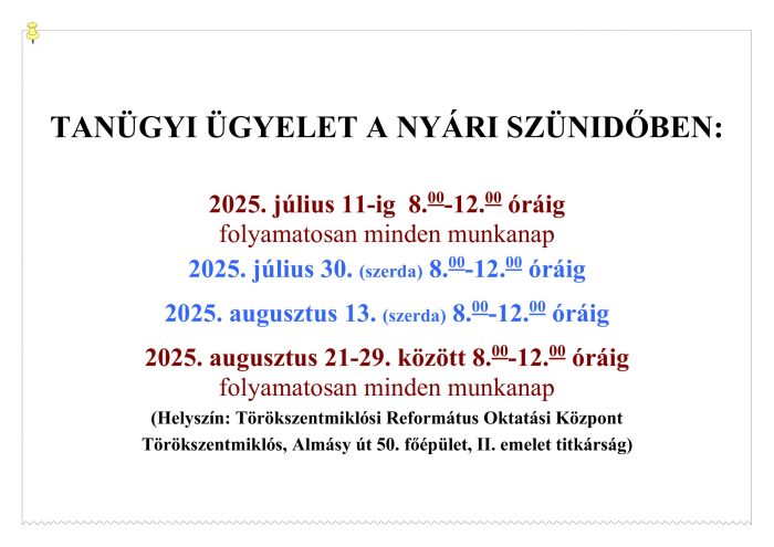 Tanügyi ügyelet 2025 Tanügyi ügyelet 2025